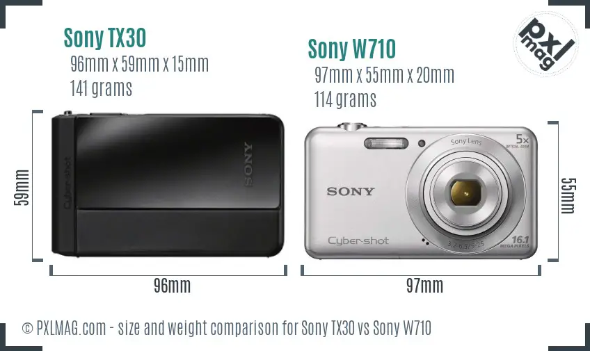 Sony TX30 vs Sony W710 size comparison