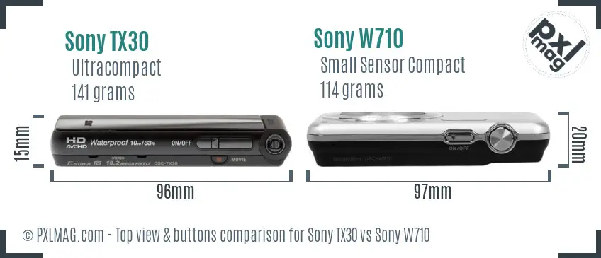 Sony TX30 vs Sony W710 top view buttons comparison