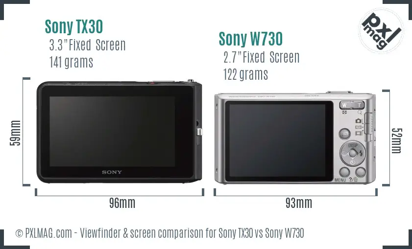 Sony TX30 vs Sony W730 Screen and Viewfinder comparison