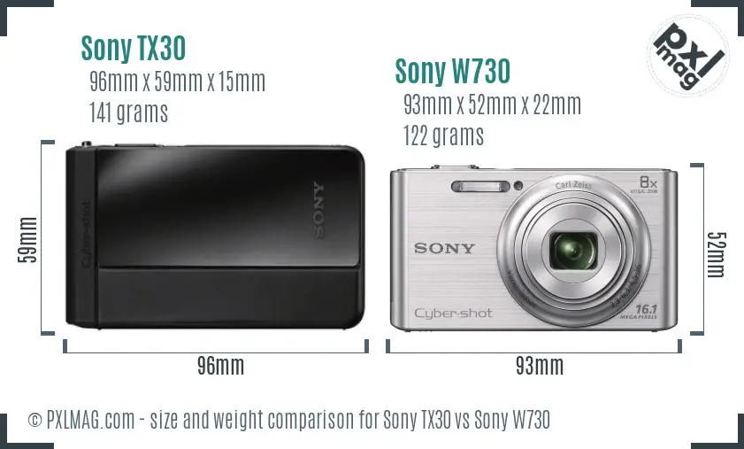 Sony TX30 vs Sony W730 size comparison