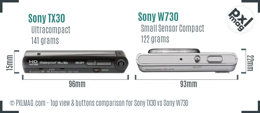 Sony TX30 vs Sony W730 top view buttons comparison