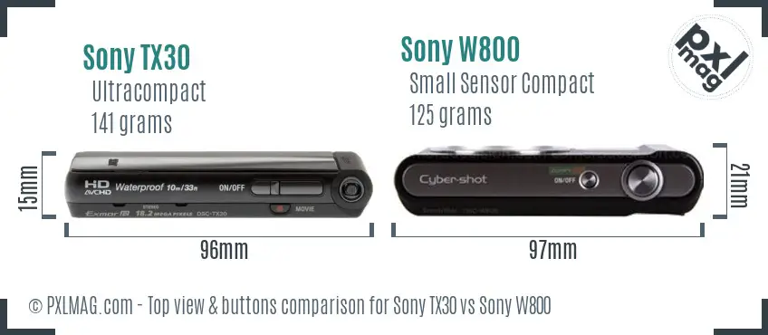 Sony TX30 vs Sony W800 top view buttons comparison