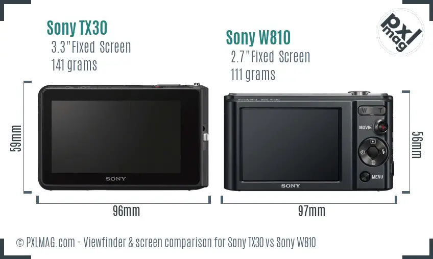 Sony TX30 vs Sony W810 Screen and Viewfinder comparison