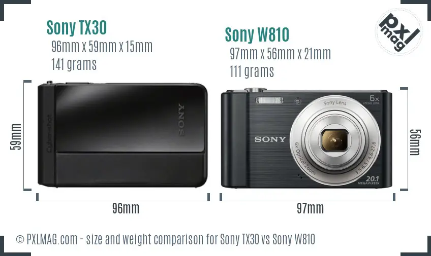 Sony TX30 vs Sony W810 size comparison