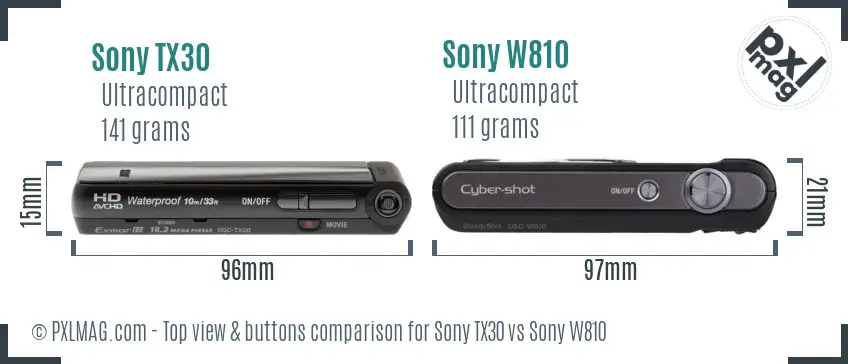 Sony TX30 vs Sony W810 top view buttons comparison
