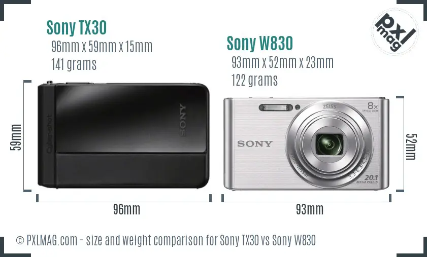 Sony TX30 vs Sony W830 size comparison