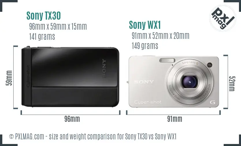 Sony TX30 vs Sony WX1 size comparison