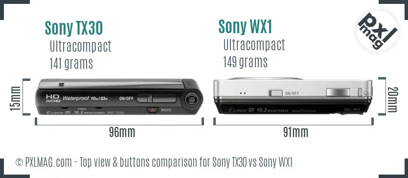 Sony TX30 vs Sony WX1 top view buttons comparison