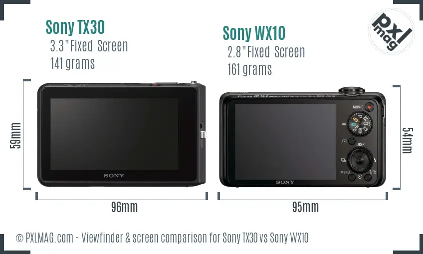 Sony TX30 vs Sony WX10 Screen and Viewfinder comparison