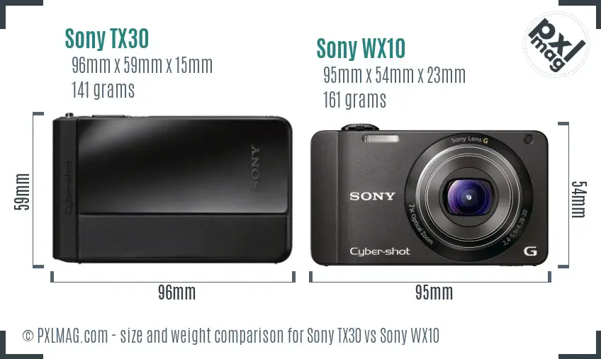 Sony TX30 vs Sony WX10 size comparison