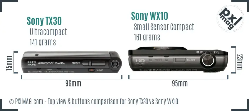 Sony TX30 vs Sony WX10 top view buttons comparison