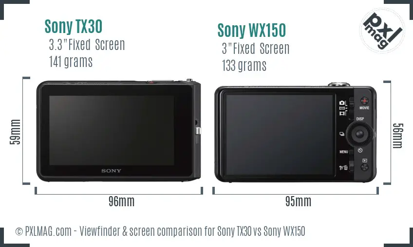 Sony TX30 vs Sony WX150 Screen and Viewfinder comparison