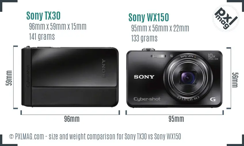 Sony TX30 vs Sony WX150 size comparison