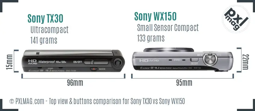 Sony TX30 vs Sony WX150 top view buttons comparison