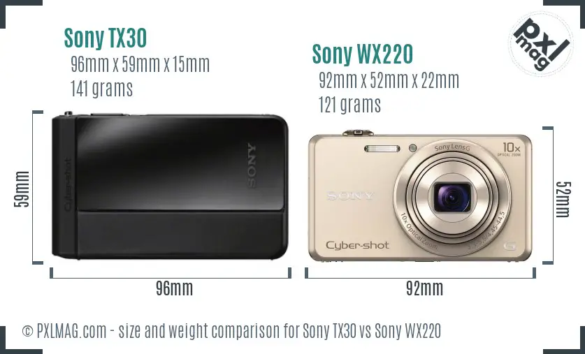 Sony TX30 vs Sony WX220 size comparison