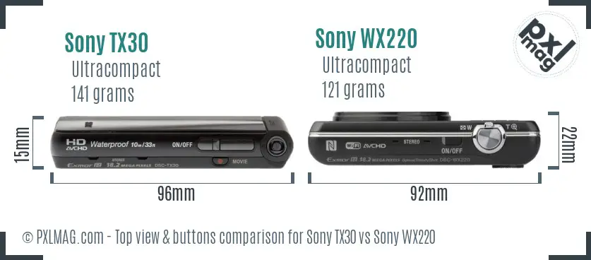 Sony TX30 vs Sony WX220 top view buttons comparison