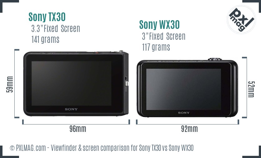 Sony TX30 vs Sony WX30 Screen and Viewfinder comparison