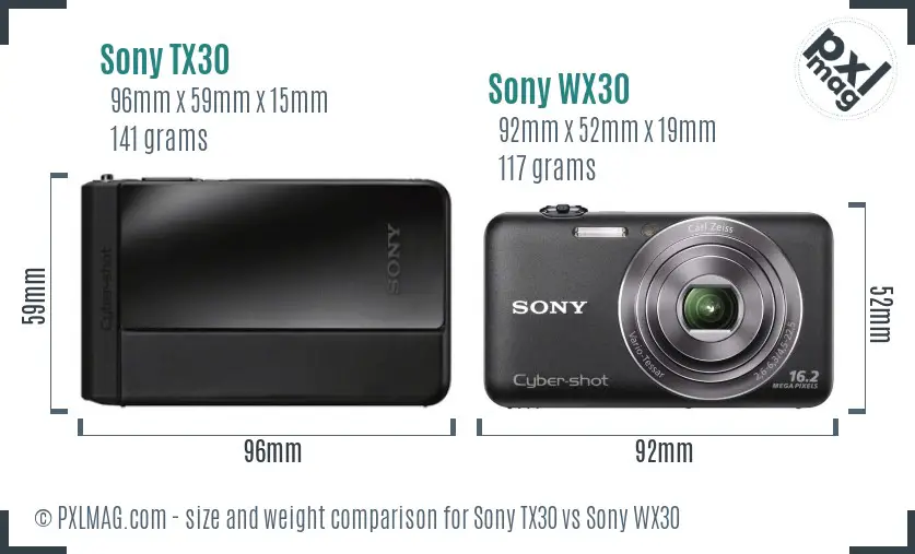 Sony TX30 vs Sony WX30 size comparison