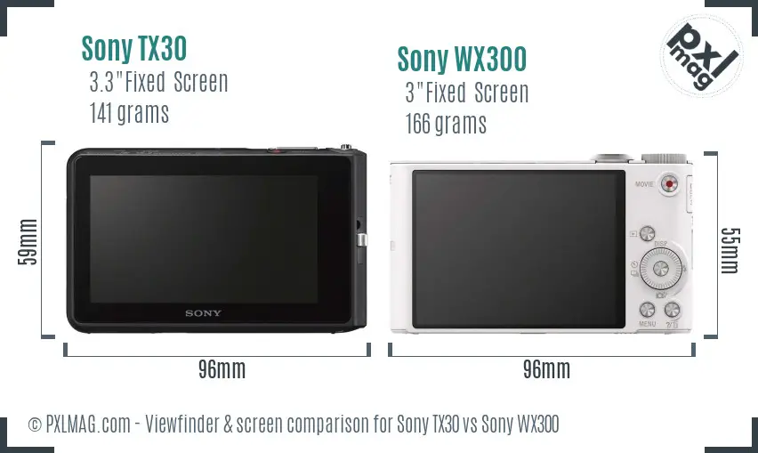 Sony TX30 vs Sony WX300 Screen and Viewfinder comparison