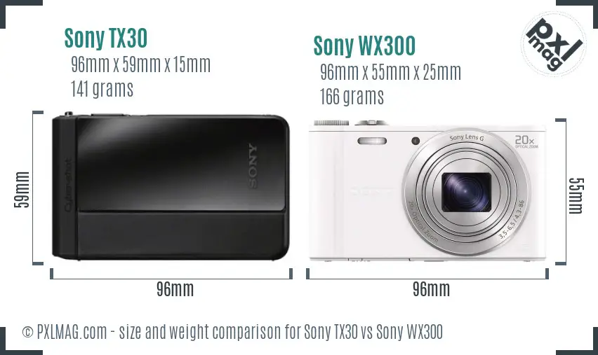 Sony TX30 vs Sony WX300 size comparison