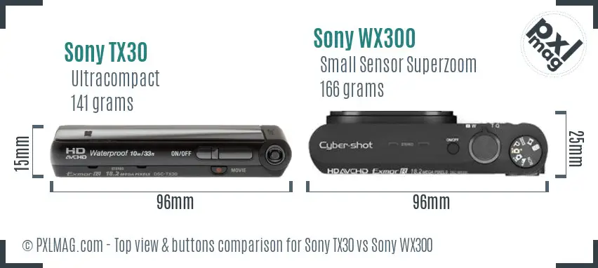 Sony TX30 vs Sony WX300 top view buttons comparison