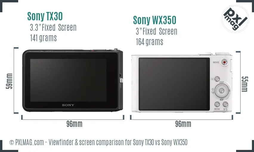 Sony TX30 vs Sony WX350 Screen and Viewfinder comparison