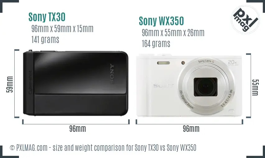 Sony TX30 vs Sony WX350 size comparison