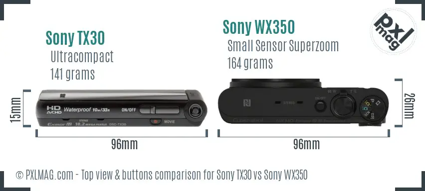 Sony TX30 vs Sony WX350 top view buttons comparison