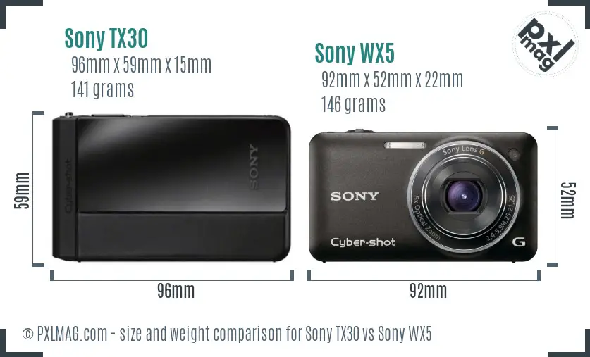 Sony TX30 vs Sony WX5 size comparison