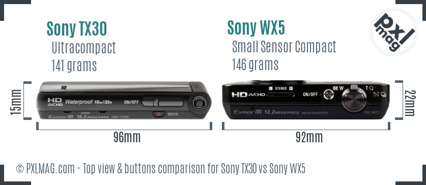 Sony TX30 vs Sony WX5 top view buttons comparison