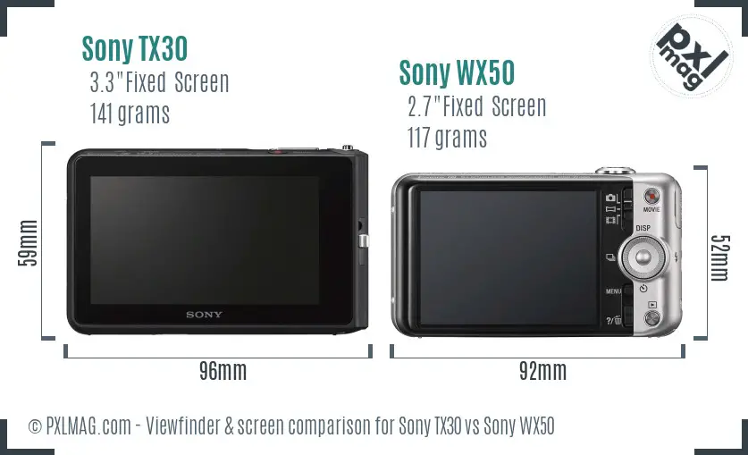 Sony TX30 vs Sony WX50 Screen and Viewfinder comparison