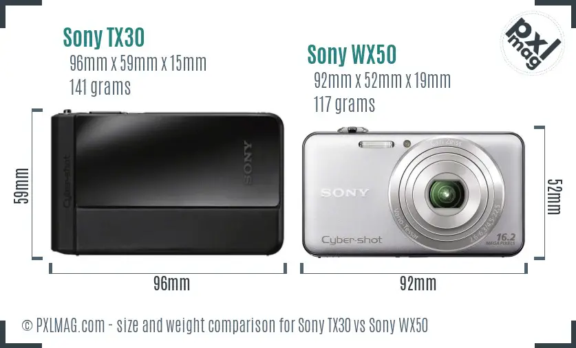 Sony TX30 vs Sony WX50 size comparison