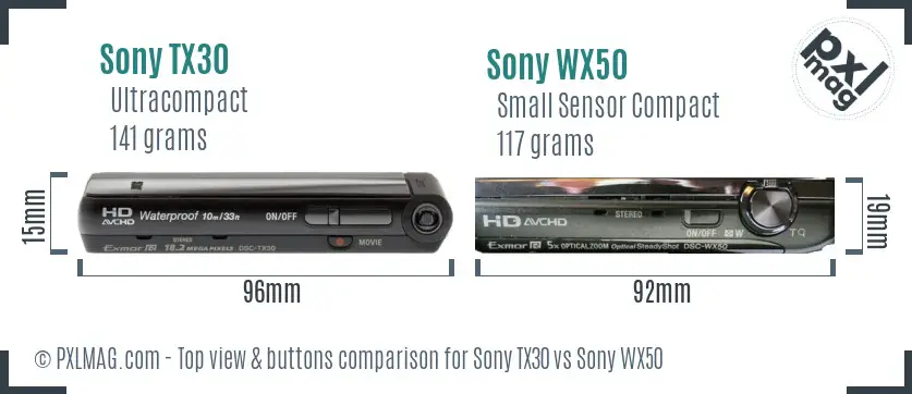 Sony TX30 vs Sony WX50 top view buttons comparison