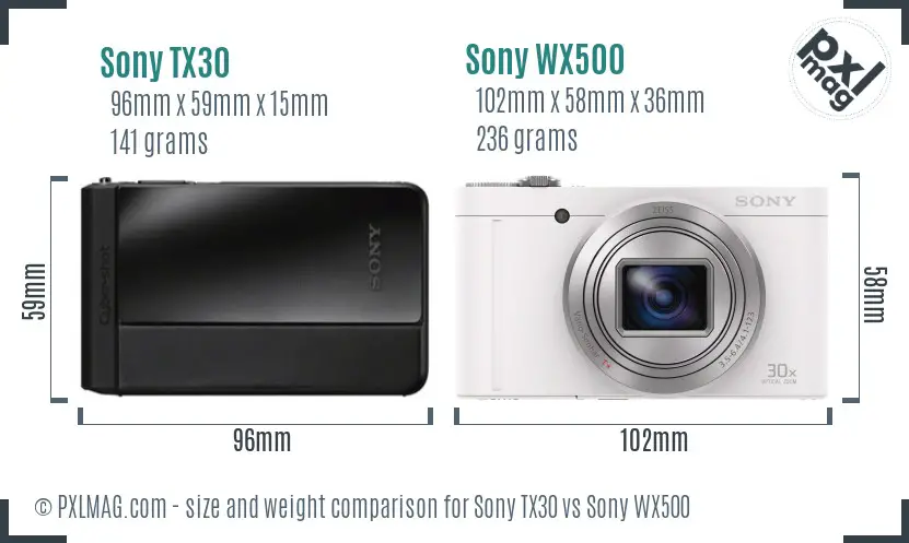 Sony TX30 vs Sony WX500 size comparison