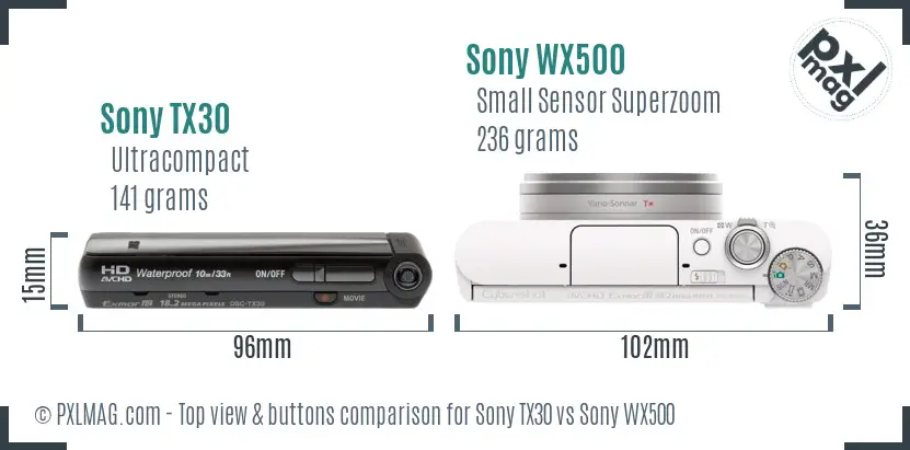 Sony TX30 vs Sony WX500 top view buttons comparison