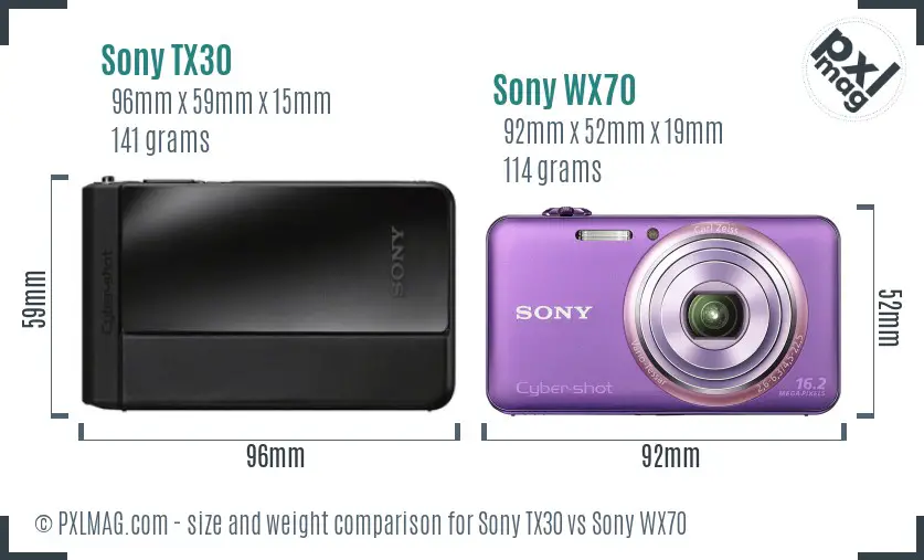 Sony TX30 vs Sony WX70 size comparison