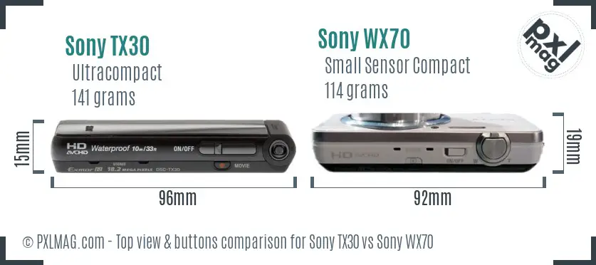 Sony TX30 vs Sony WX70 top view buttons comparison