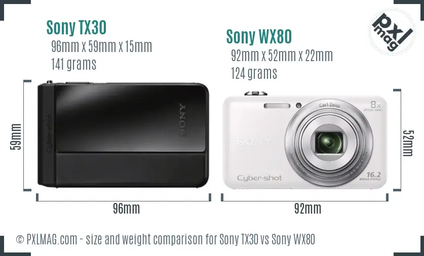 Sony TX30 vs Sony WX80 size comparison