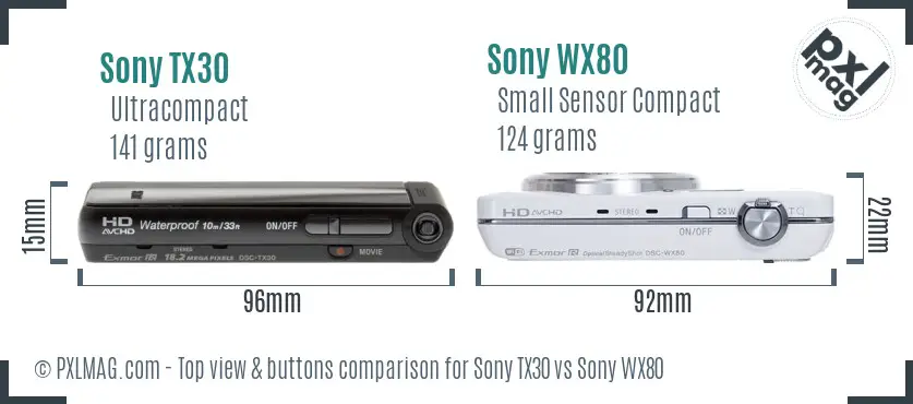 Sony TX30 vs Sony WX80 top view buttons comparison