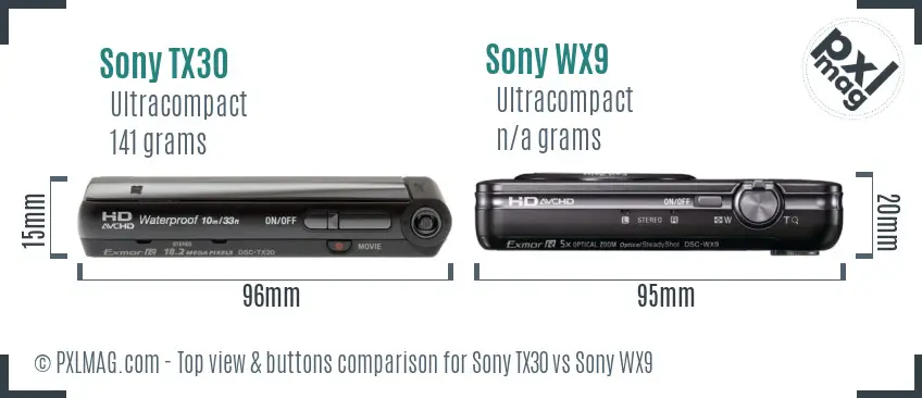 Sony TX30 vs Sony WX9 top view buttons comparison