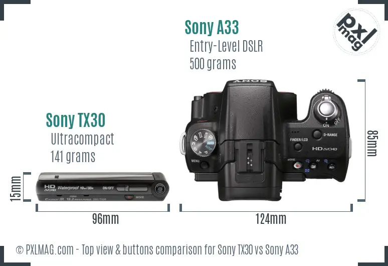 Sony TX30 vs Sony A33 top view buttons comparison