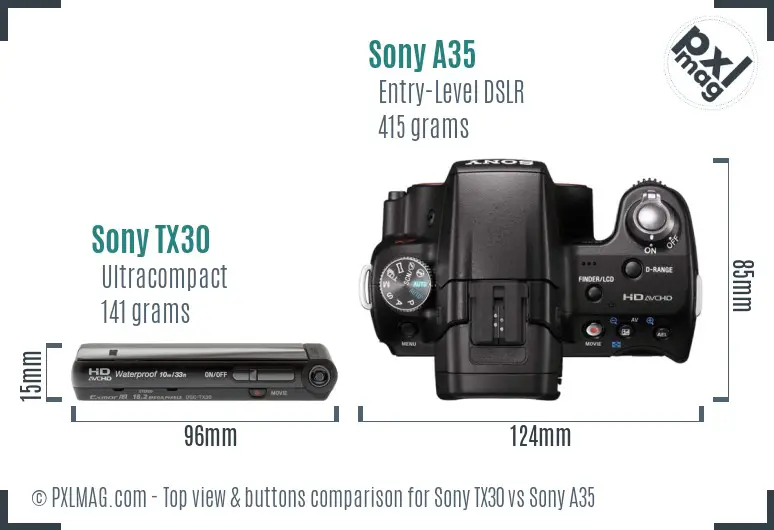 Sony TX30 vs Sony A35 top view buttons comparison