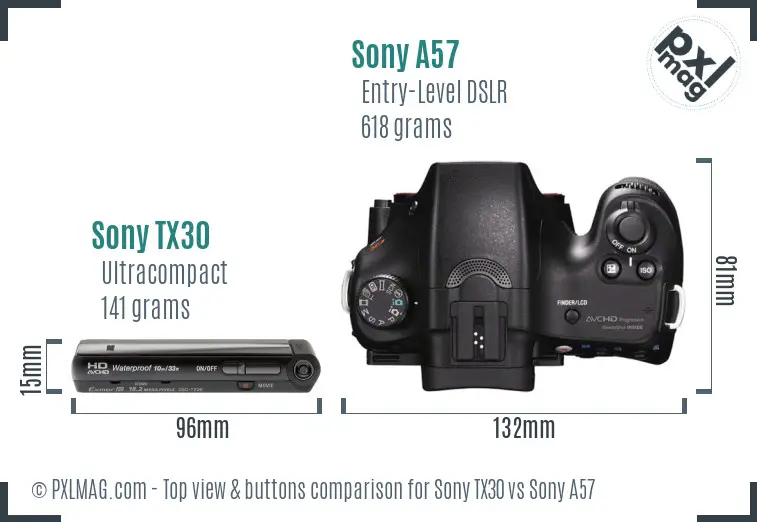 Sony TX30 vs Sony A57 top view buttons comparison