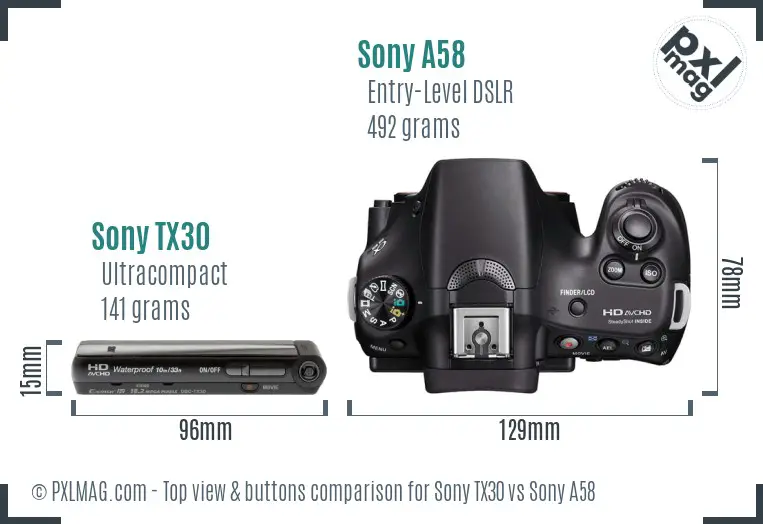 Sony TX30 vs Sony A58 top view buttons comparison