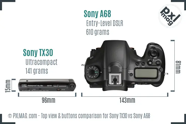 Sony TX30 vs Sony A68 top view buttons comparison