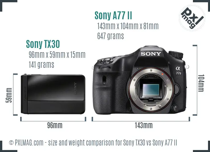 Sony TX30 vs Sony A77 II size comparison