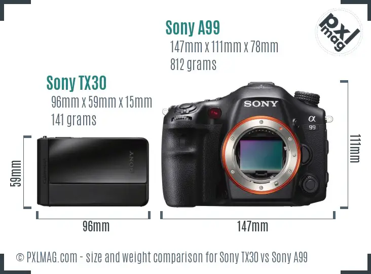 Sony TX30 vs Sony A99 size comparison