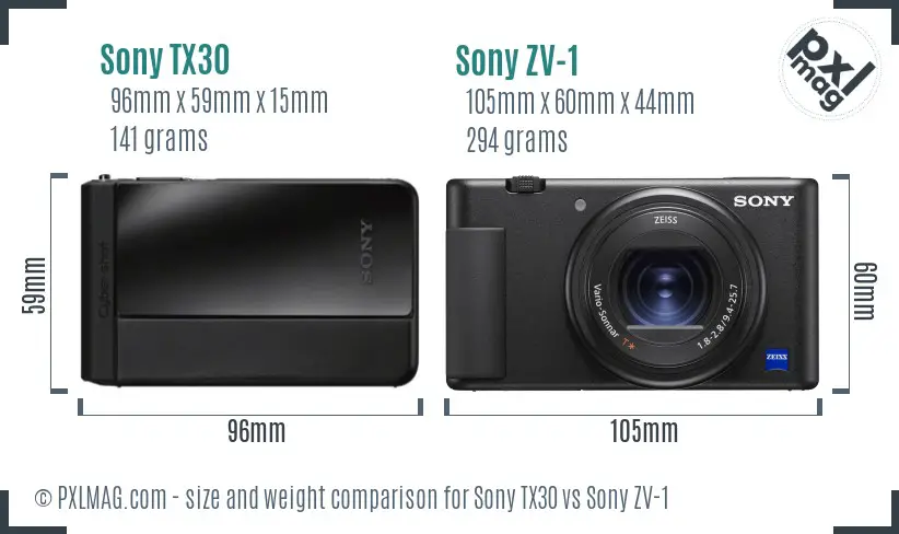Sony TX30 vs Sony ZV-1 size comparison