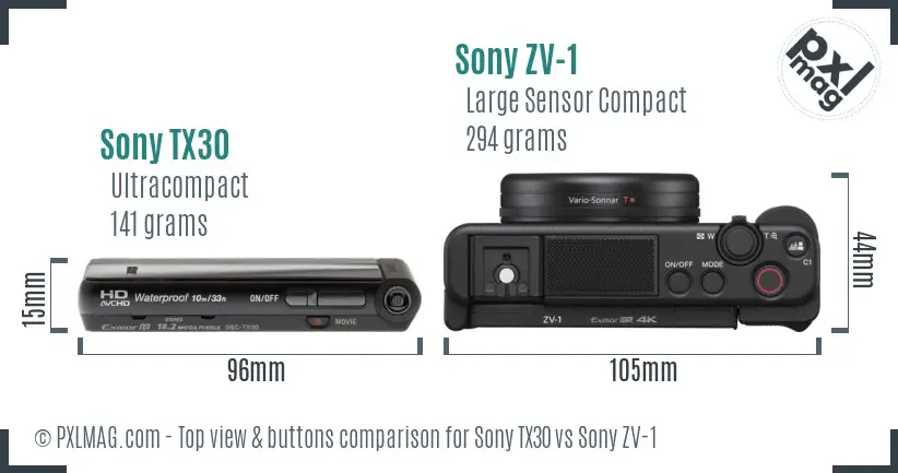 Sony TX30 vs Sony ZV-1 top view buttons comparison