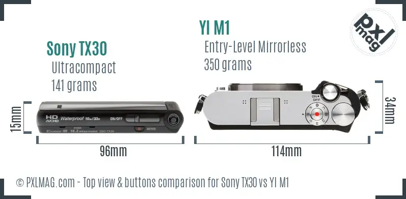 Sony TX30 vs YI M1 top view buttons comparison